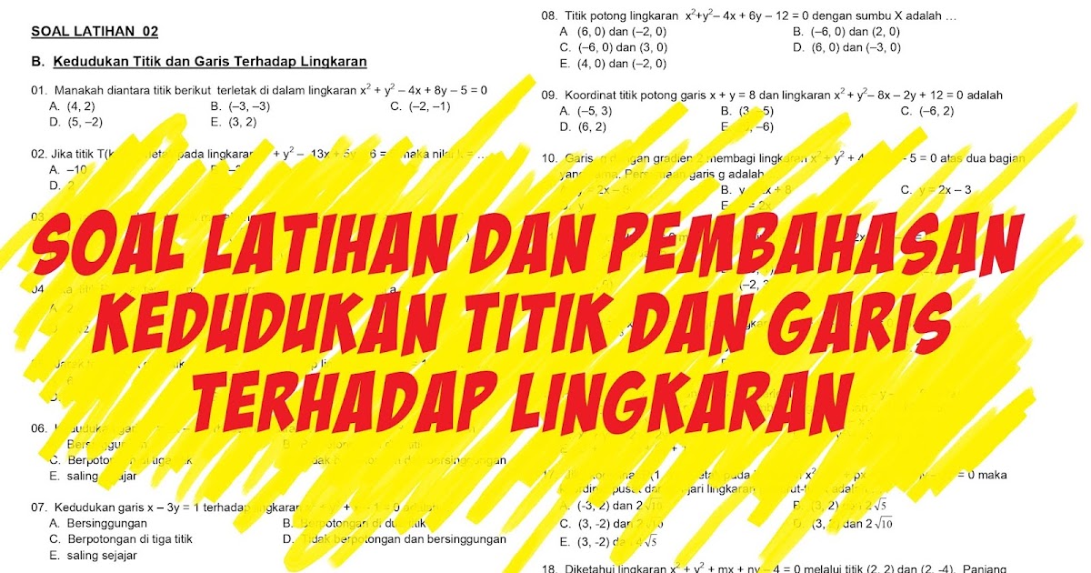 Matematika Dasar Sma Soal Latihan Dan Pembahasan Kedudukan Titik Dan Garis Terhadap Lingkaran Defantri Com
