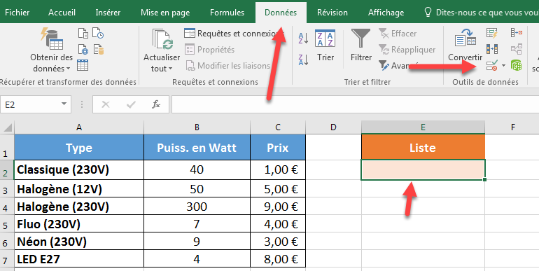 L'outil Validation de données