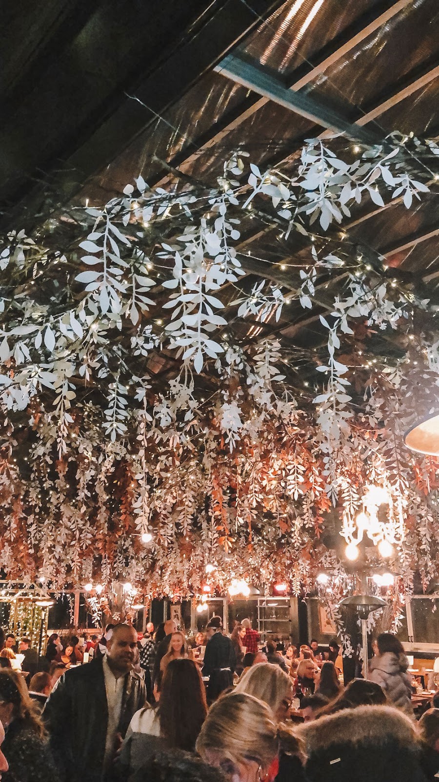 Christmas decorations at NYC Eataly's rooftop bar, Serra by Birreria 