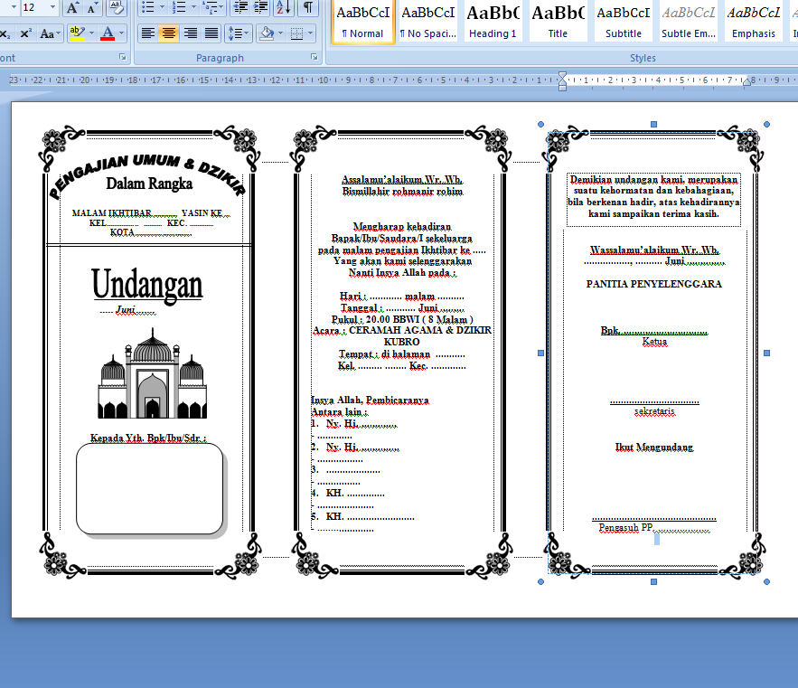 Koleksi Undangan Format Word MARKAS DUNIA MAYA