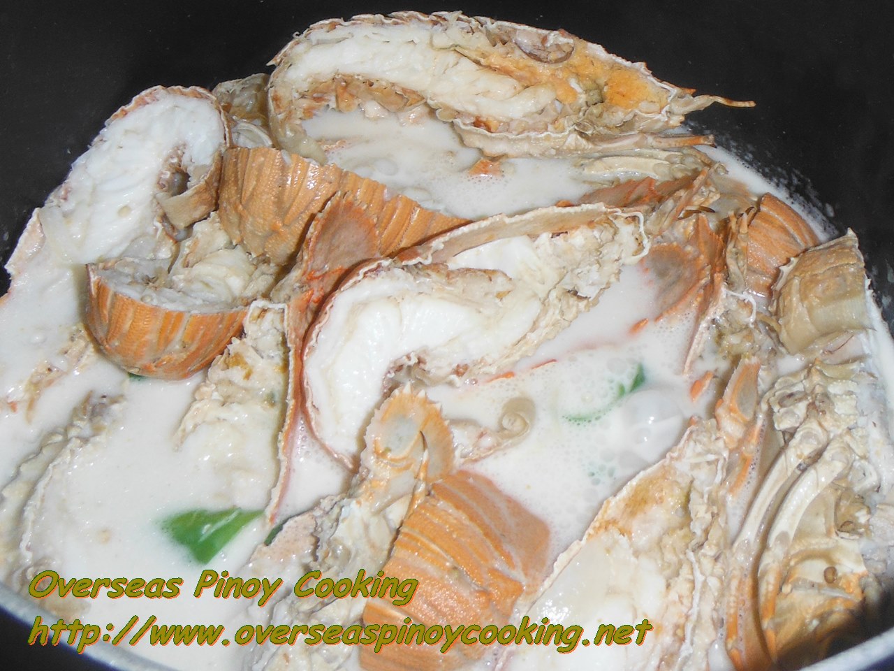 Ginataang Pitik with Spinach, Slipper Lobster in Coconut Milk with Spinach