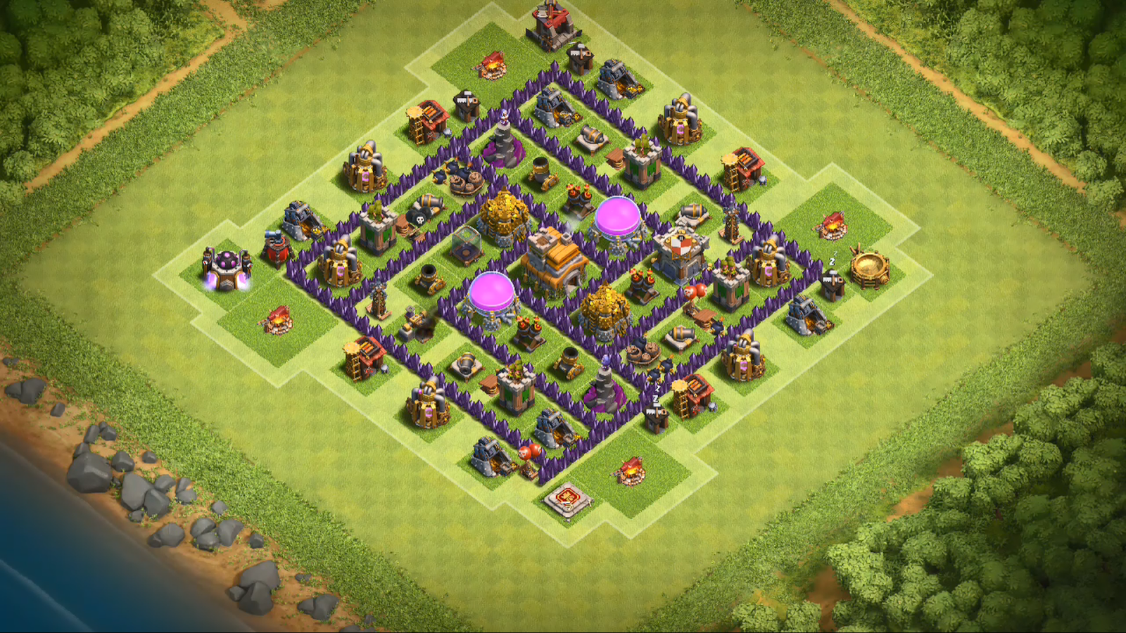 Best Layout Clash Of Clans Level 7 Clash Of Clans Base Buildings : Clash Of Clans - Town Hall 7 (TH7) Hybrid/Farming Base | BEST