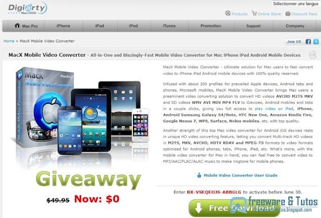 Offre promotionnelle : MacX Mobile Video Converter (pour Mac) gratuit !