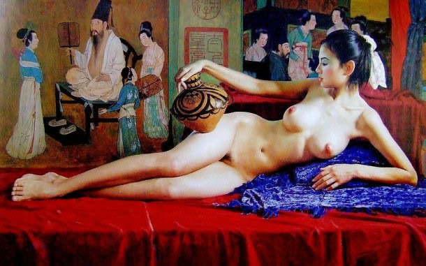 Guan Zeju pinturas foto-realistas mulheres bailarinas sensuais