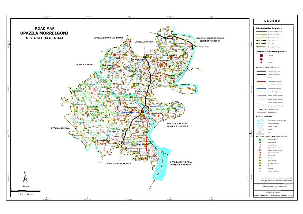 Morrelganj Upazila Road Map Bagerhat District Bangladesh