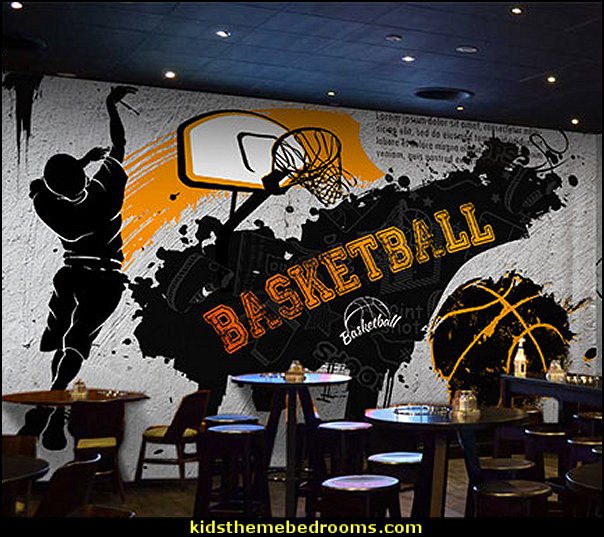 Decorating Theme Bedrooms Maries Manor Sports Sports Graffiti Large Mural Football Basketball Wallpaper Lounge Bar