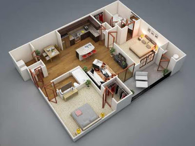 3D open floor plans with two bedrooms 3D open floor plans with two bedrooms