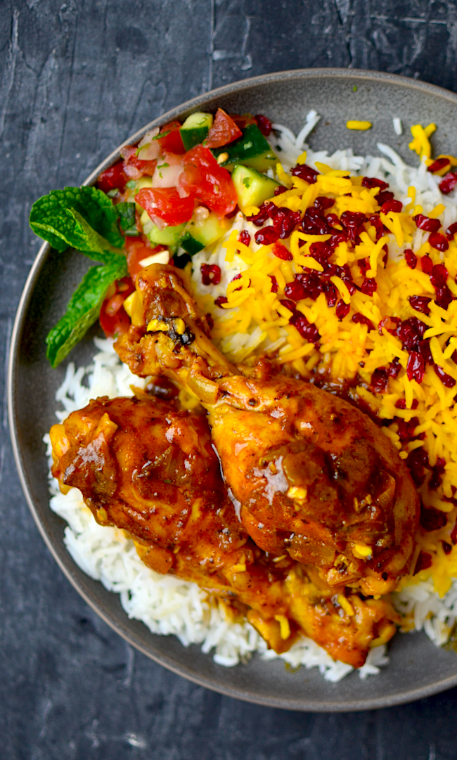 Persian Saffron Chicken {Zereshk Polo Ba Dissert And Food