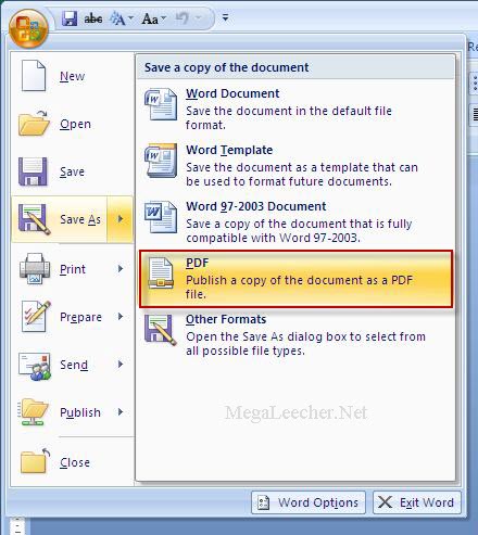 Сохранение ворда в пдф. Microsoft Office: сохранение в формате pdf или XPS 2. Office 2007 MLK.