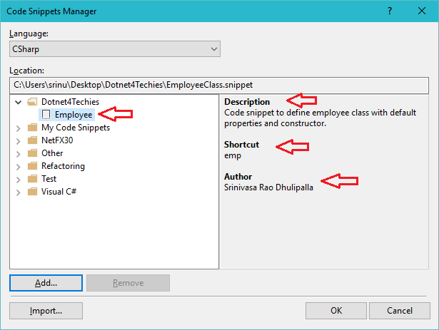 How to create and use custom code snippets in Visual Studio?