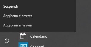 Aggiorna arresta Windows 10 Pulsante arresta