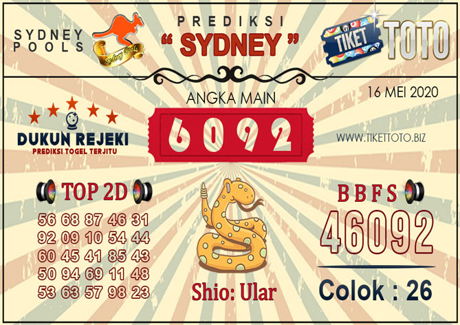 Prediksi Togel SYDNEY TIKETTOTO 16 MEI 2020