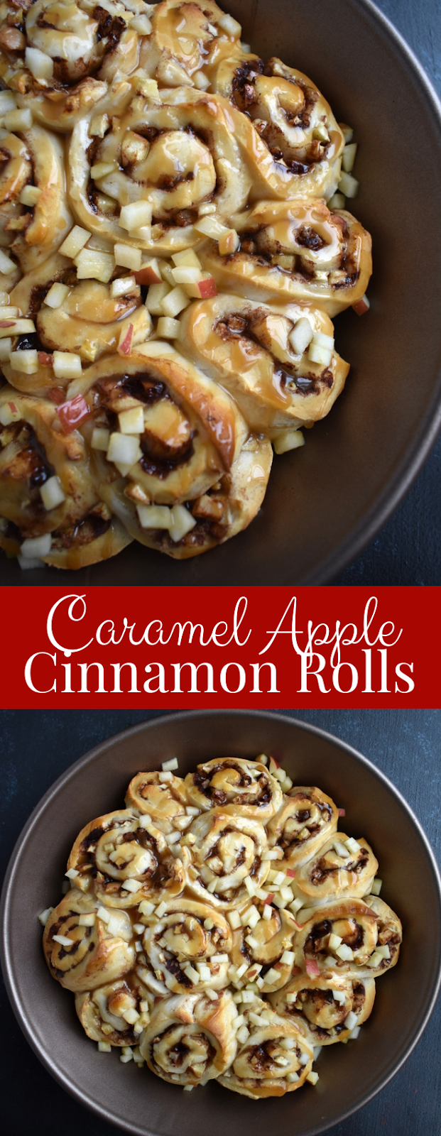 Caramel Apple Cinnamon Rolls feature ooey gooey cinnamon rolls with fresh honeycrisp apples and a hefty drizzle of caramel sauce for the perfect brunch or dessert addition! www.nutritionistreviews.com #brunch #breakfast #dessert #cinnamonrolls #holidays #apples
