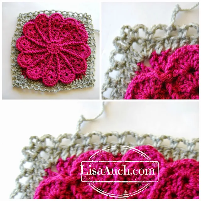 free crochet pattern 12 inch afghan square with flower  by lisaauch