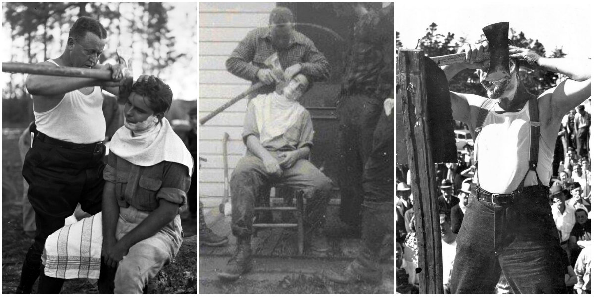 Vintage Photos of Men Shaving Their Faces With Axes From the 1930s and