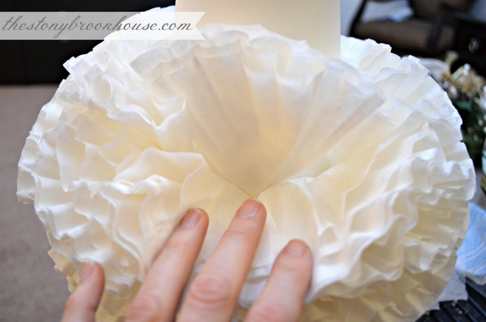 Gluing folded coffee filters onto cone
