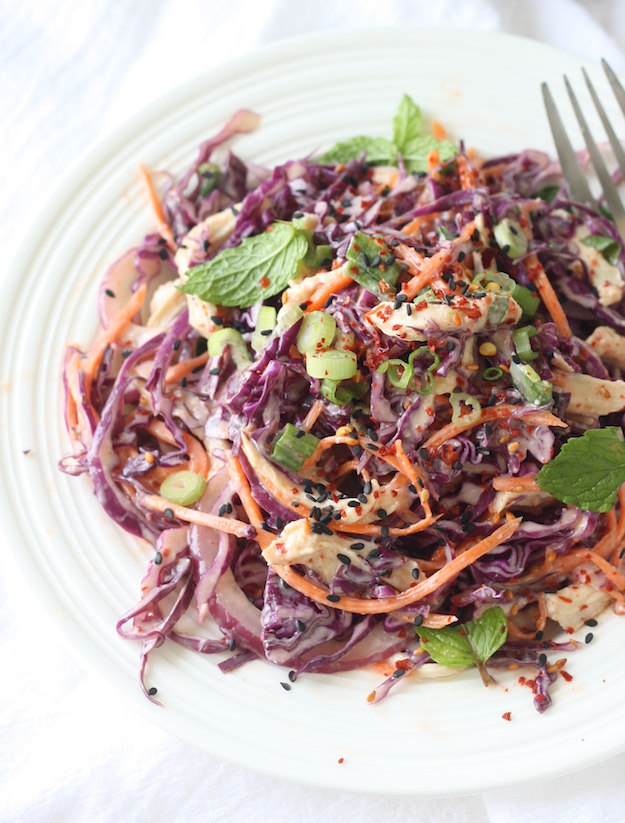 Red Cabbage Salad with Spicy Miso Dressing recipe by SeasonWithSpice.com