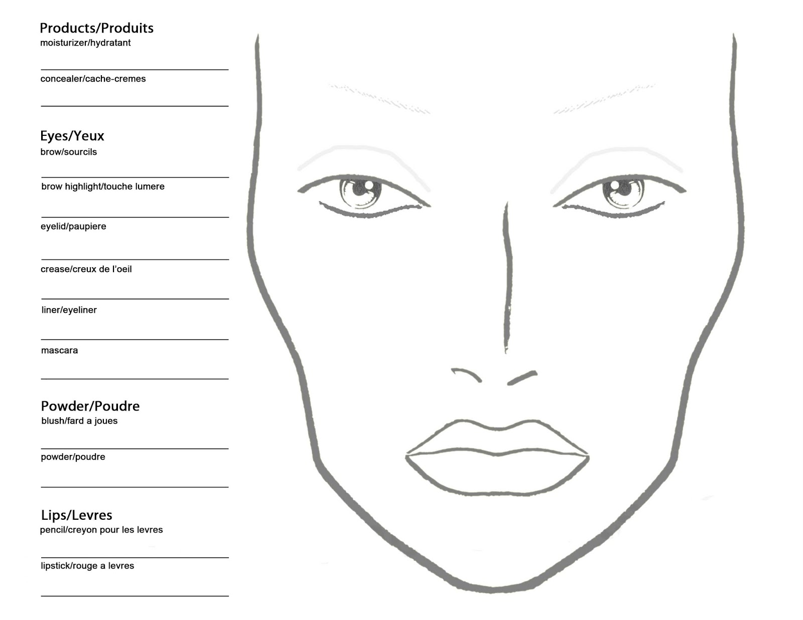 Makeup Face Charts To Print