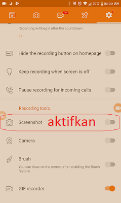 Aktifkan Screenshot pada aplikasi Du Screen Recorder