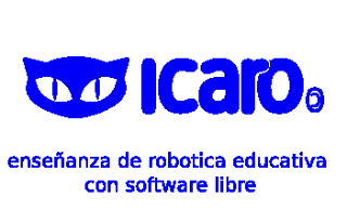 Logotipo de Ícaro con frase: enseñanza de robótica educativa con software lbre