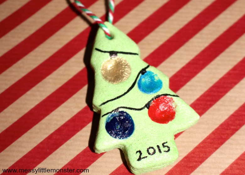 Fingerprint Christmas Tree Salt Dough Ornament Recipe Messy Little