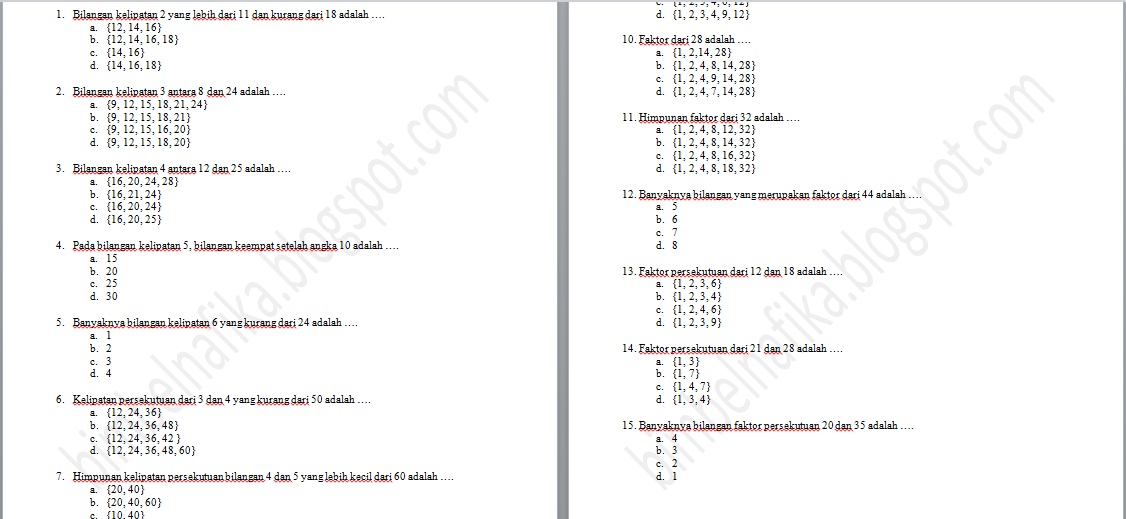 Soal Jawaban Soal Matematika Bab Kelipatan Dan Faktor Part 3
