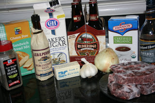 these are the ingredients used to make crockpot slow cooker french dip sandwiches -- all homemade from scratch gluten free recipe