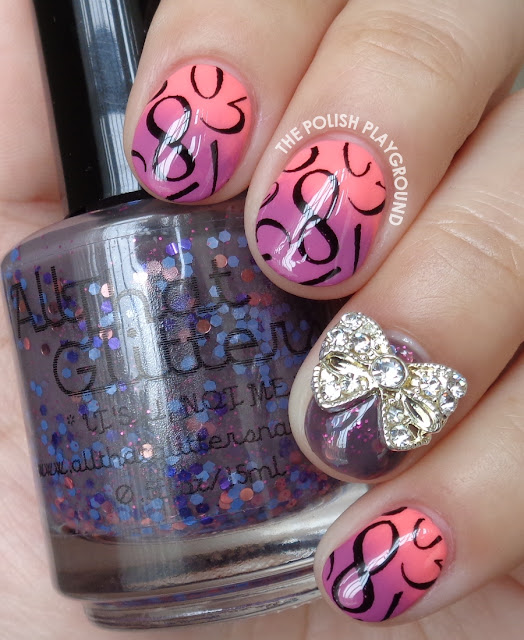 Pink and Purple Gradient with Number Stampng Nail Art