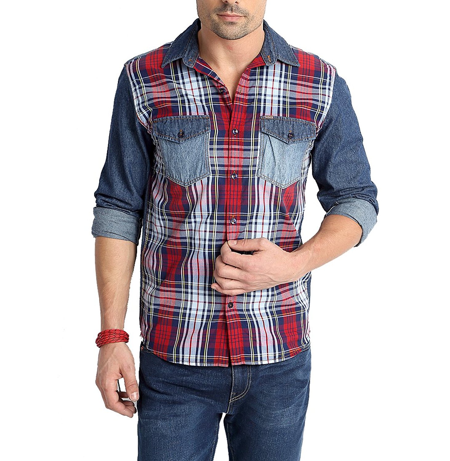 Buy a Stylish denim style multi-color shirt for 800 rupees