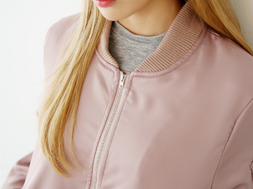 Korean Women's Fashion: Envylook Zipper-Accented Sleeve Bomber Jacket