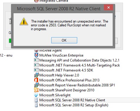 Cannot Uninstall Microsoft Sql Server Native Client For Windows