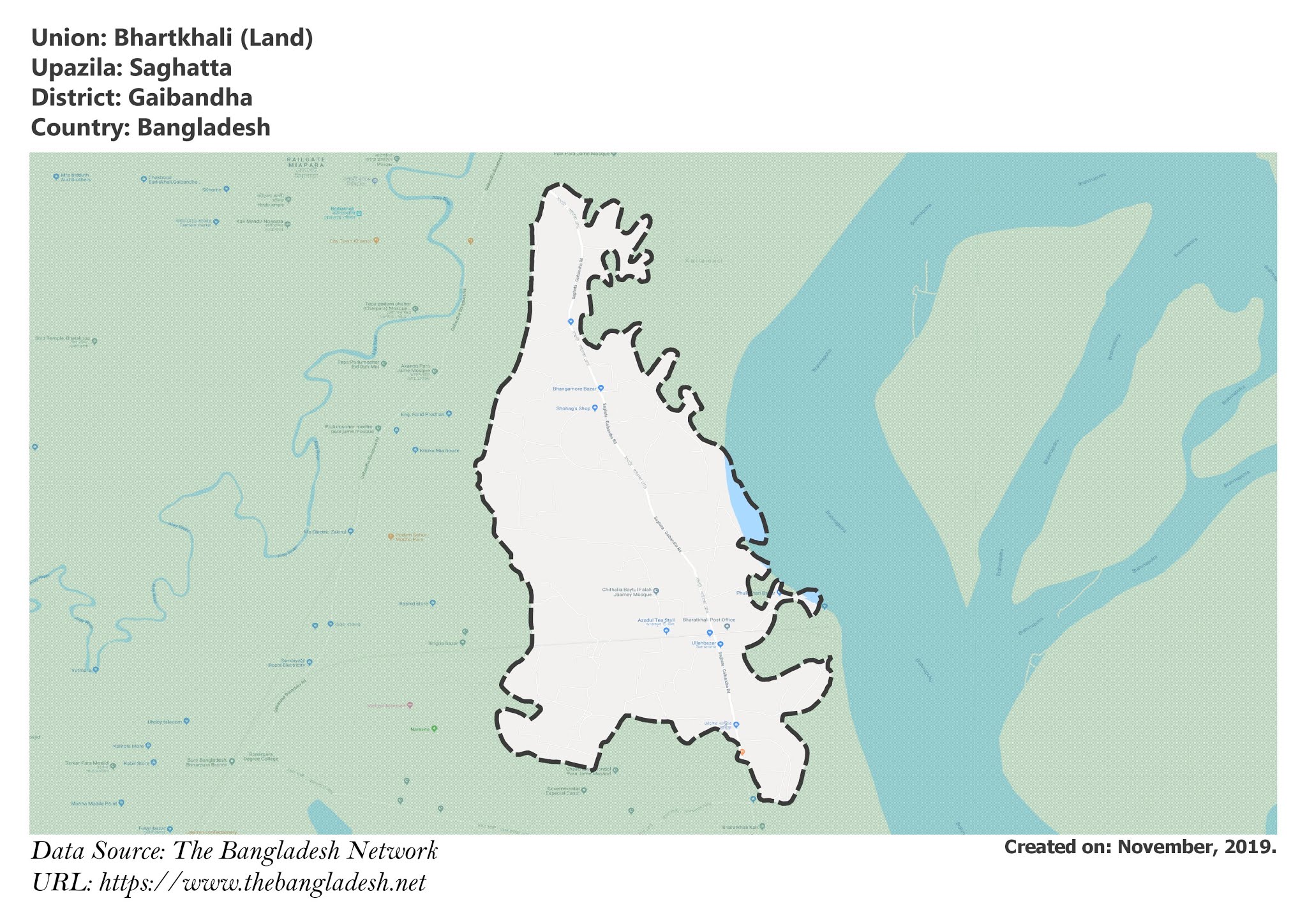 Map of Bhartkhali of Gaibandha, Bangladesh.