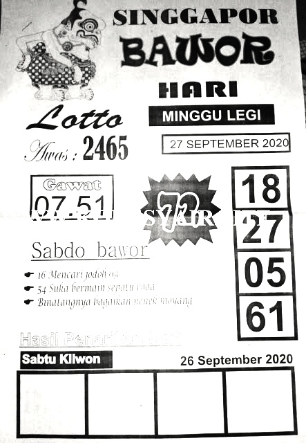 Prediksi Syair Sgp 27 September 2020 Pangkalantoto