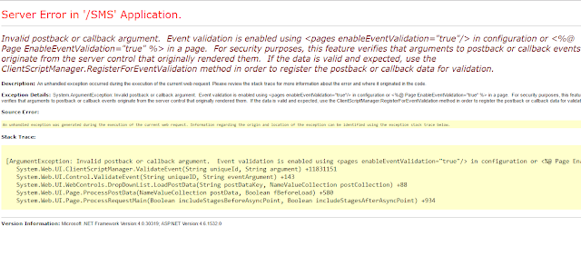 how to remove Error Invalid postback or callback argument. Event ...