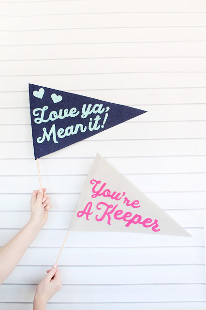 Make felt pennant banners with customized messages for Valentine's Day