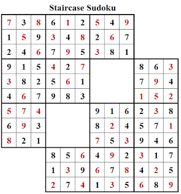 Staircase Sudoku Puzzle (Daily Sudoku League #208) Solution