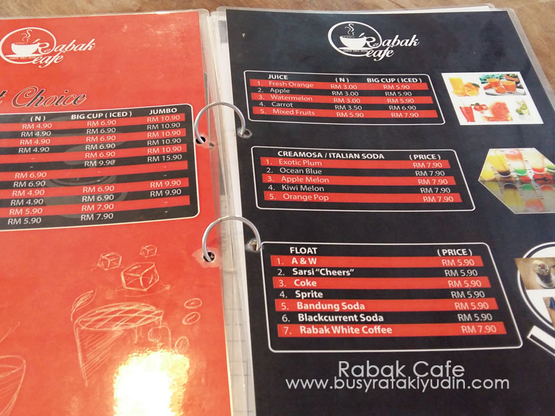 Menu di Rabak Cafe Alor Setar Kedah