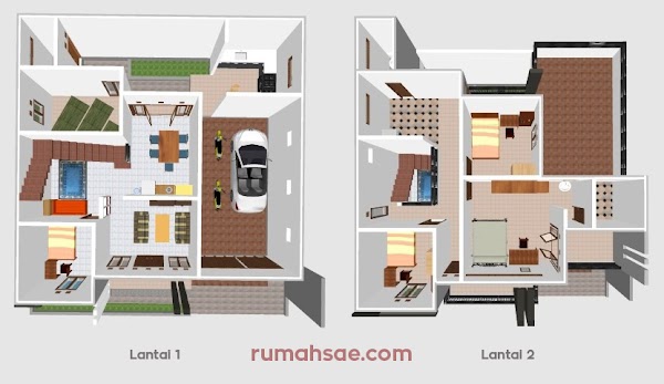 Denah Rumah 2 Lantai 13 m x 11 m Denah Rumah 2 Lantai 13 m x 11 m