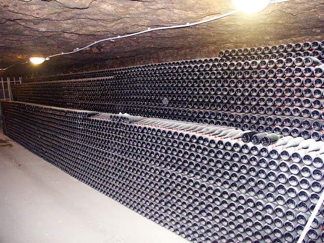 Sparkling wine maturing in a troglodyte cave. Indre et Loire. France. Photo by Loire Valley Time Travel.