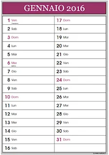 Calendario 2016 per appunti