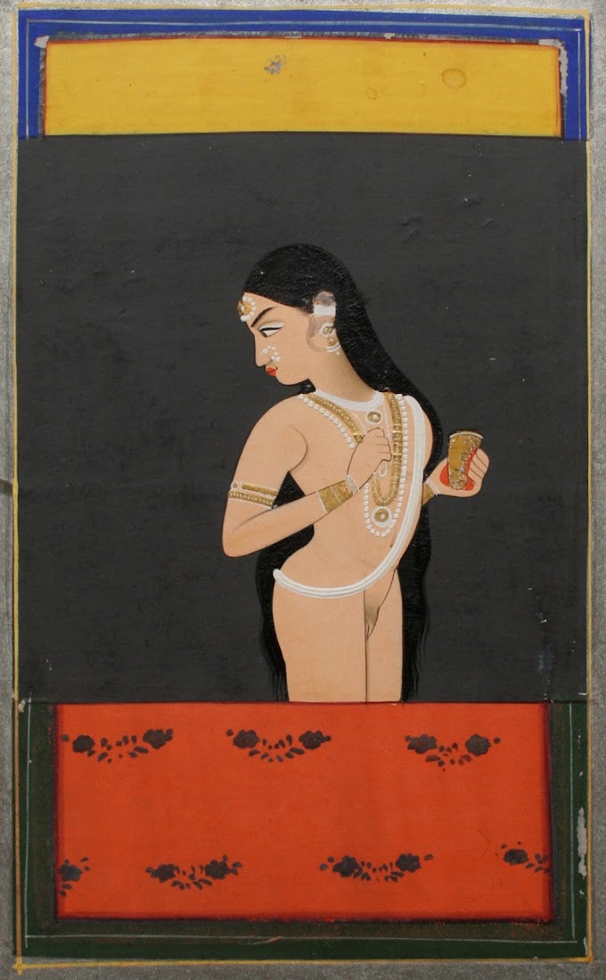 Nude Courtesan at Window holding Wine Cup - Jaipur, Mid 19th Century