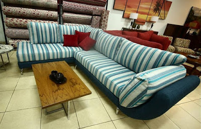 Sillones esquineros rayados Sillones esquineros en chenille y lino