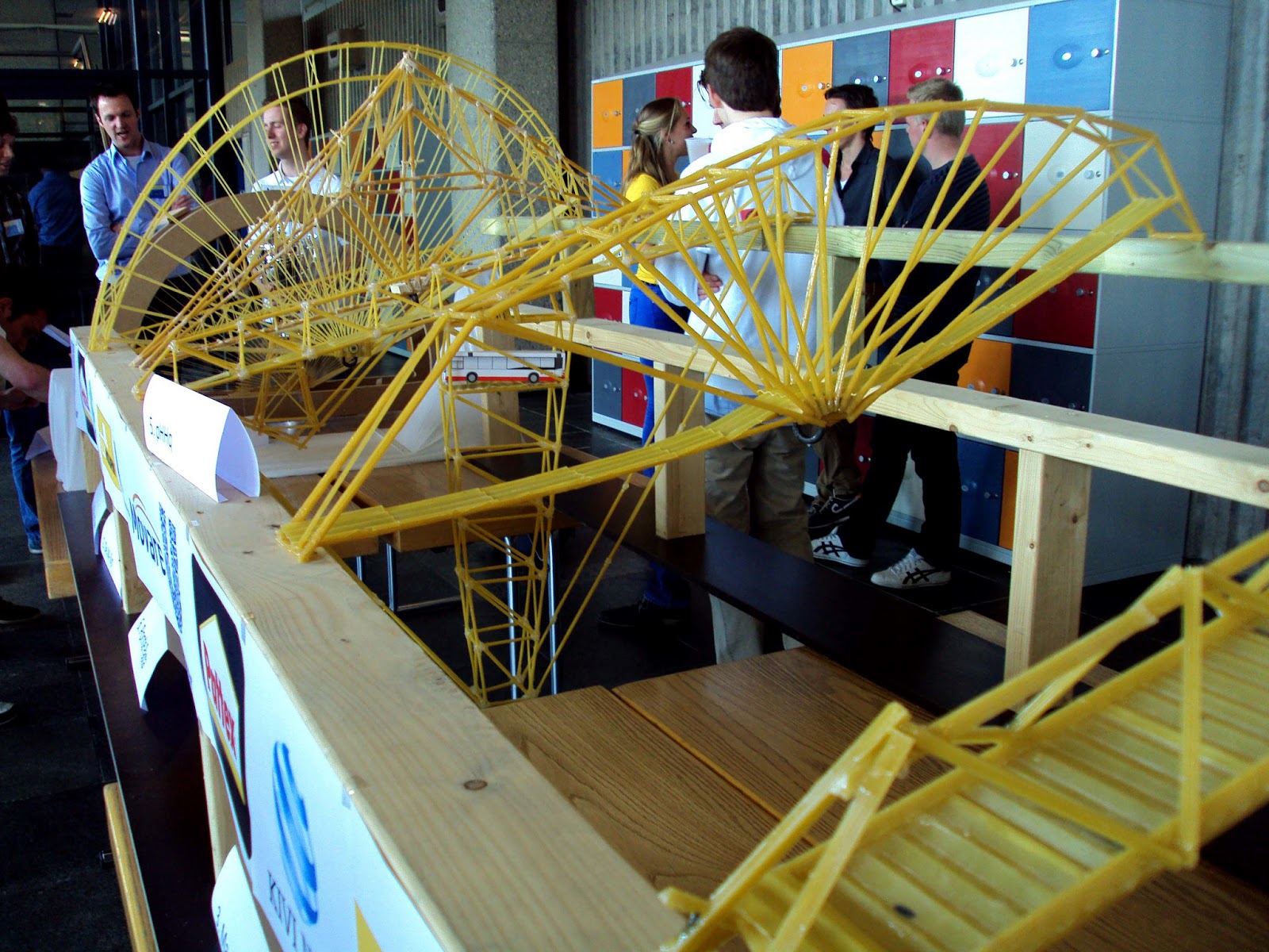 tiny blue apartment Building spaghetti bridges