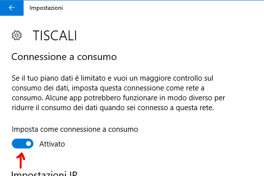 Impostazioni Connessione a consumo Windows 10