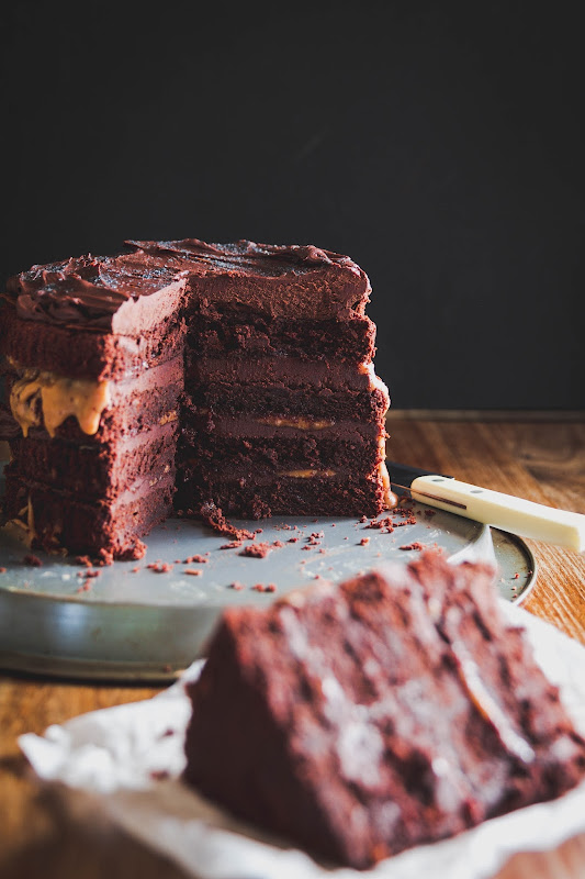 Milk and Honey Chocolate Fudge and Salted Caramel Layer Cake