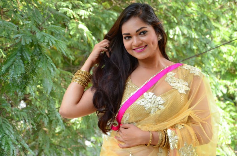 Ashwini Cleavage in Yellow Saree