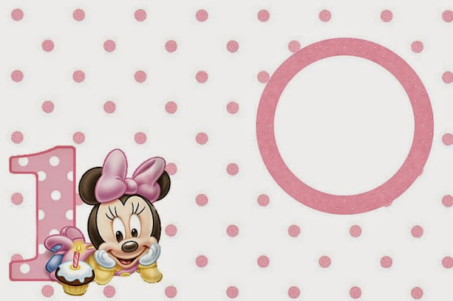 Minnie Primer Año con Lunares: Invitaciones para Imprimir Gratis. Para hacer invitaciones, tarjetas, marcos de fotos o etiquetas, para imprimir gratis de Minnie Primer Año con Lunares.