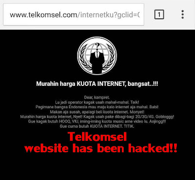 hacker meretas situs resmi www.telkomsel.com memprotes harga tarif internet