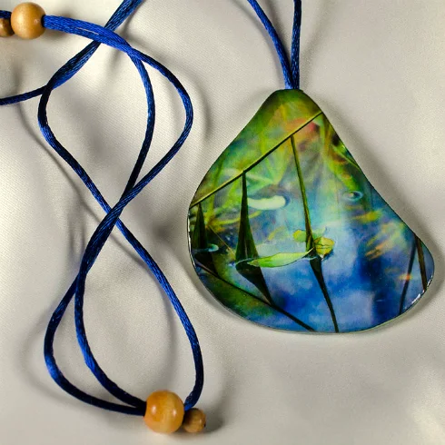 Painted pendant with satin cord