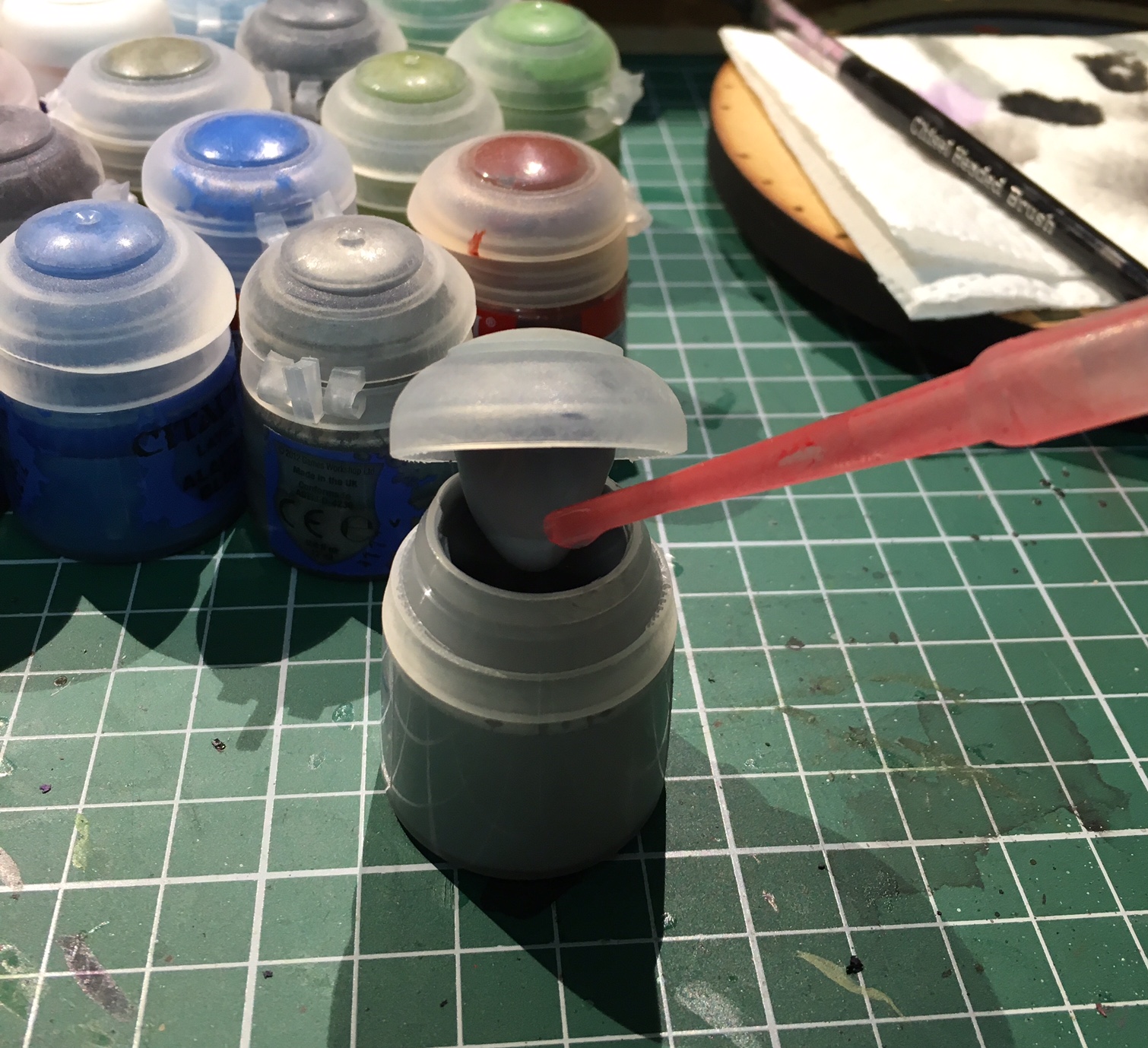 Red Bristles Transferring Citadel paint into dropper bottles